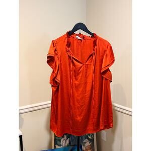 3 for $9 Flower & Feather orange boho flutter sleeve top euc 3xl satin like